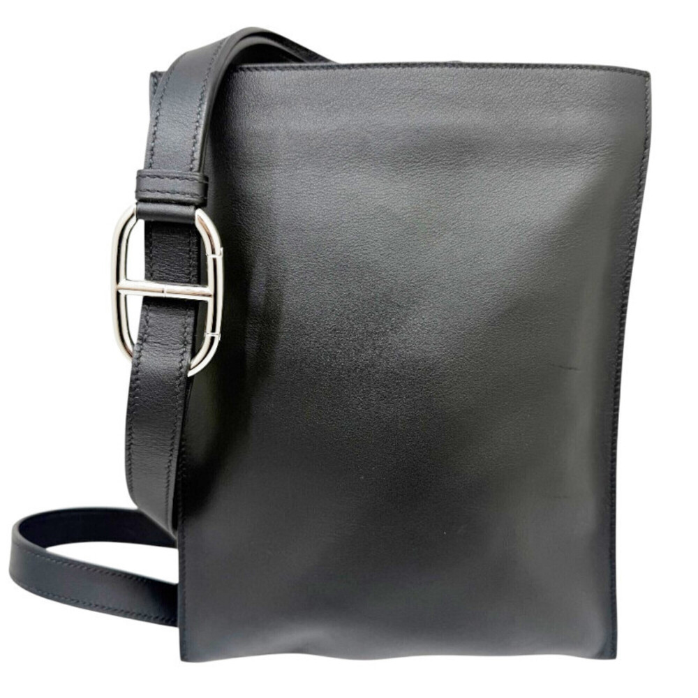 HERMES Hermes Possam Plus Swift Black Shoulder Bag Leather Chaine d'Ancre Bod...